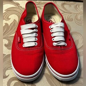 Vans Women’s 5.5 Men’s 4 Red Canvas Shoes Sneakers White Laces White Trim